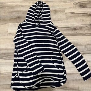 Market & Spruce size medium navy, and white striped hooded shirt